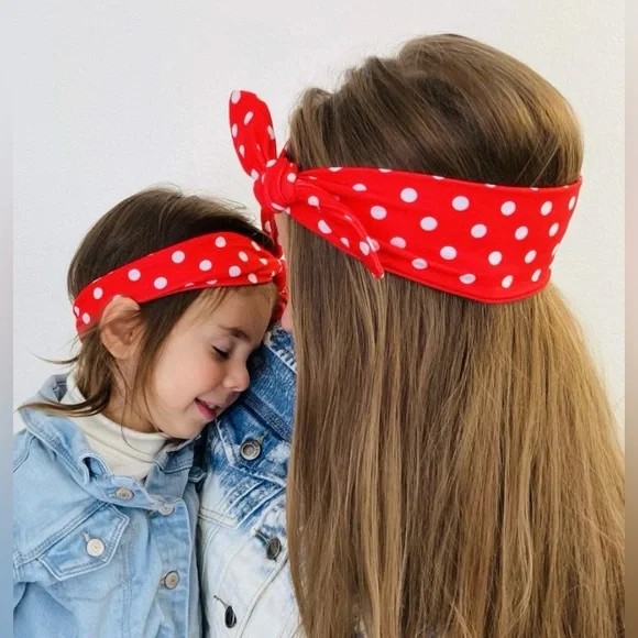 NWT VTG Style Rockabilly Country Mommy And Me Headband Set Red White Dotted - Picture 5 of 10
